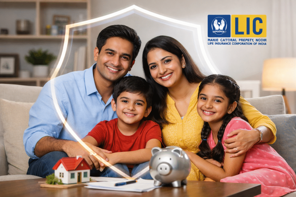Indian family secured with LIC Term Insurance Plan 2025 – Premium, Coverage & Benefits