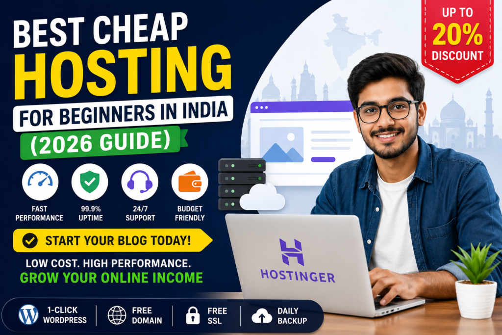 Best Cheap Hosting for Beginners in India 2026 guide with affordable hosting, fast performance, free SSL, and 20% discount offer